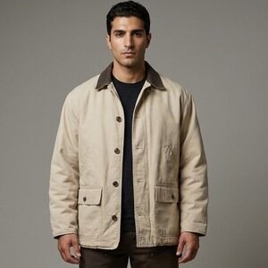 VTG Authentic Gap Clothing Mens M Khaki Cotton Barn Jacket Collar Field Coat y2k